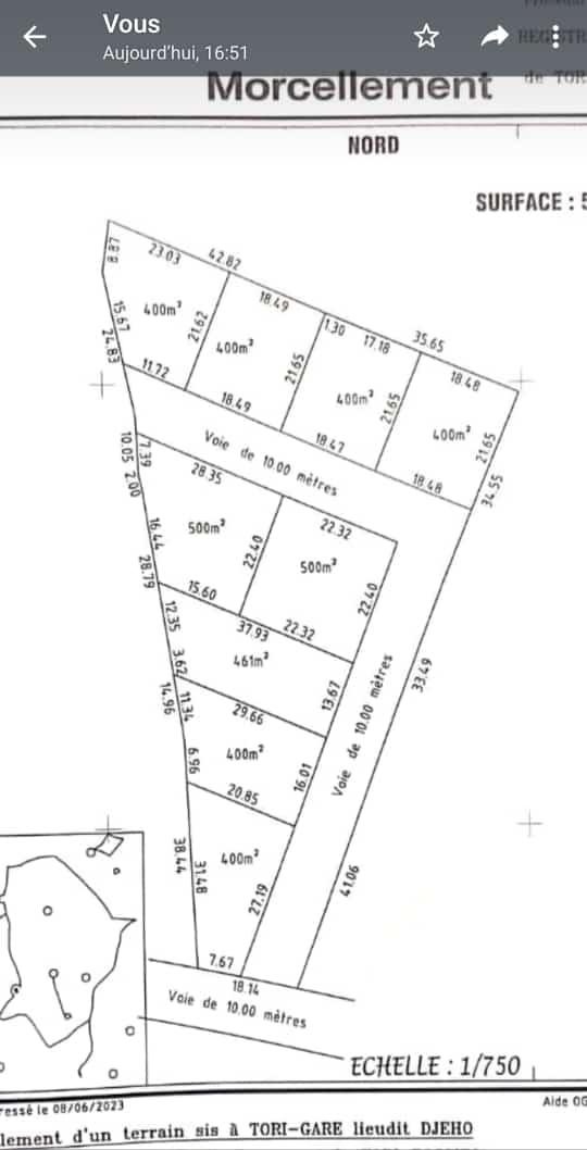 Vente d'un Terrain : Atlantique-Tori-Bossito (Tori-gare)