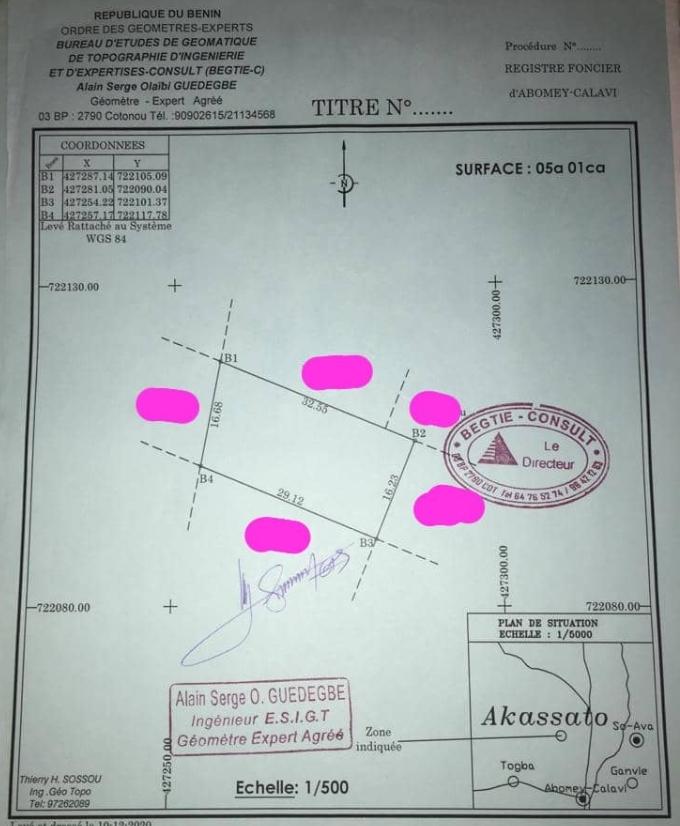 Vente d'un Terrain à 4.800.000 FCFA  : Atlantique-Abomey-Calavi (Adjagbo kangoulè )