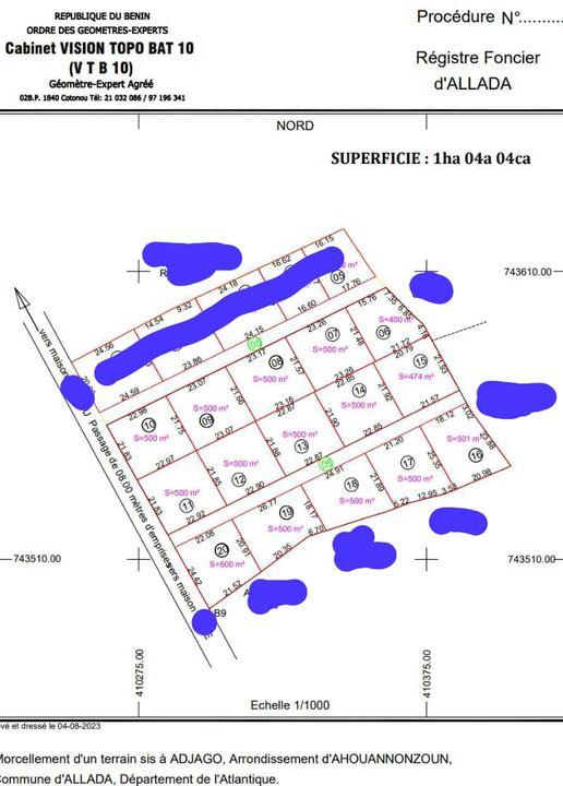 Vente d'un Terrain à 650.000 FCFA  : Atlantique-Allada (dessah ahouannonzoun)