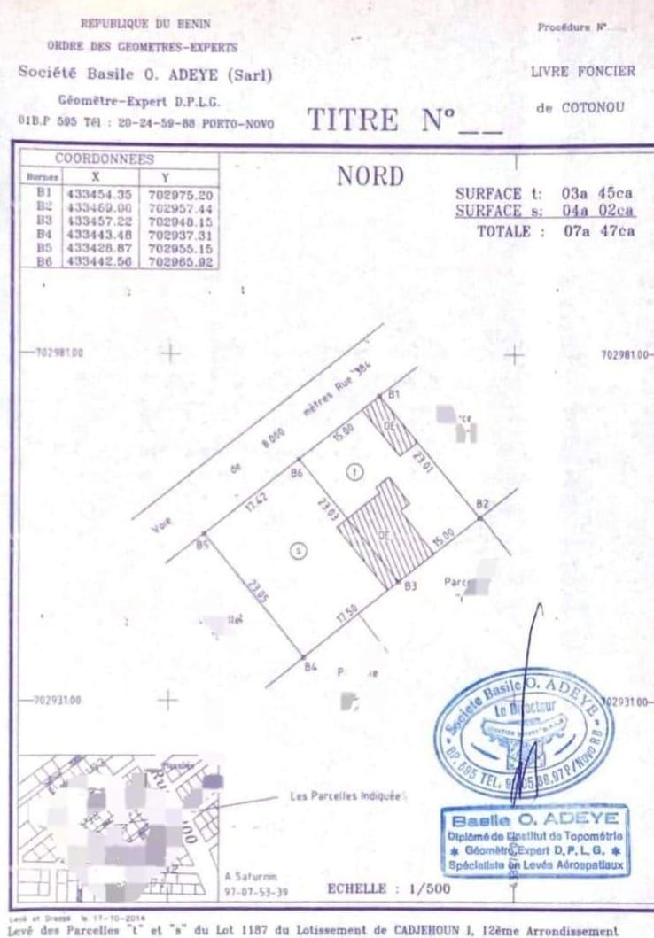 Vente d'un Terrain à 250.000.000 FCFA  : Littoral-Cotonou (Haie Vive)