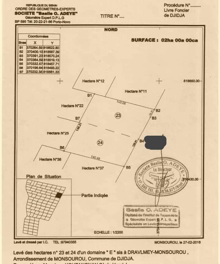 Vente d'un Terrain à 1.600.000 FCFA  : Zou-Djidja (Monssourou )