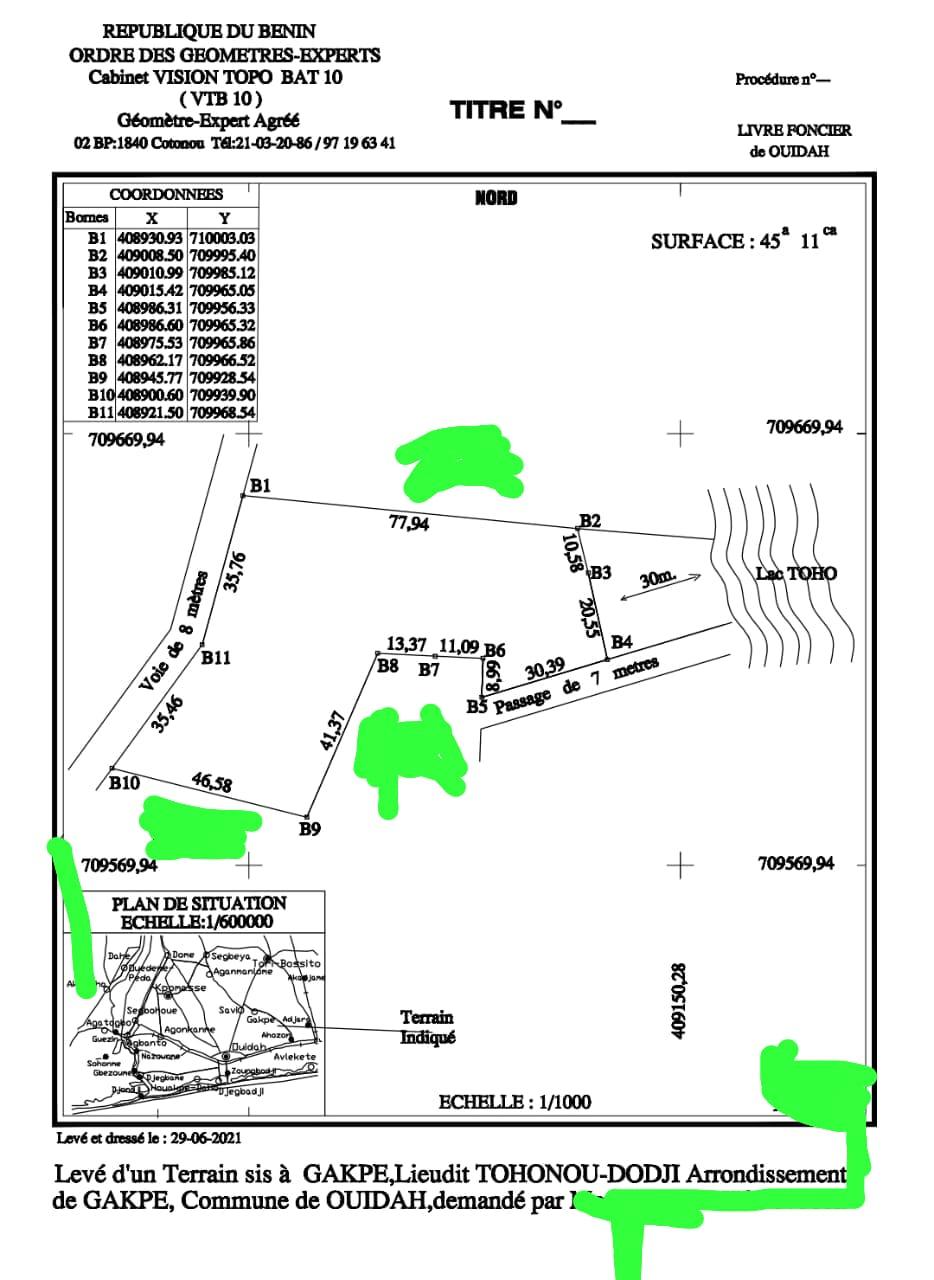 Vente d'un Terrain : Ouidah (Gakpé)