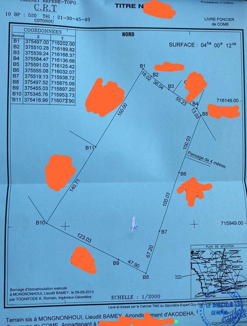 Vente d'un Terrain à 5.000.000 FCFA  : Mono-Comè ( Comè)