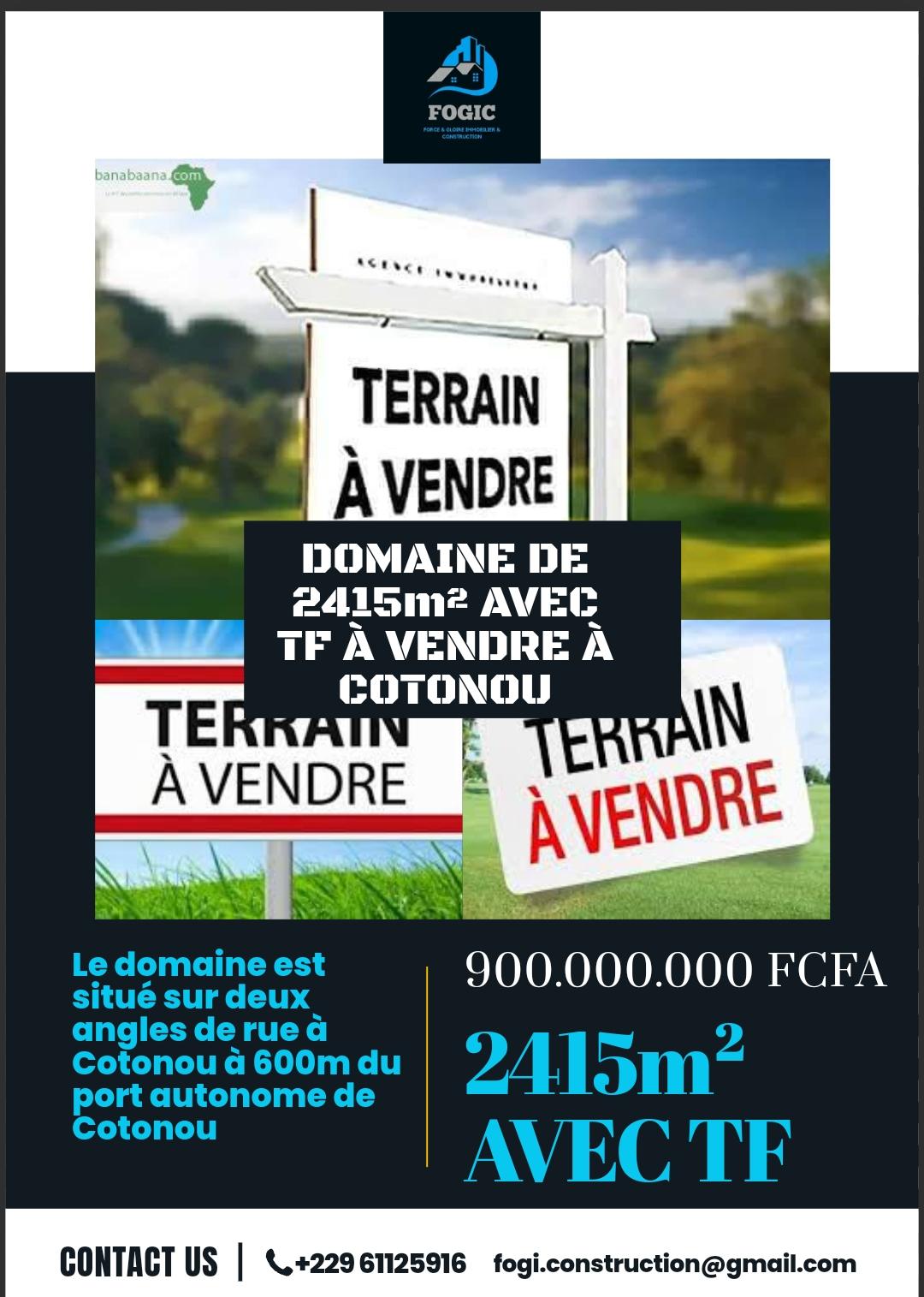 Vente d'un Terrain à 900.000.000 FCFA  : Littoral-Cotonou (Port Autonome )