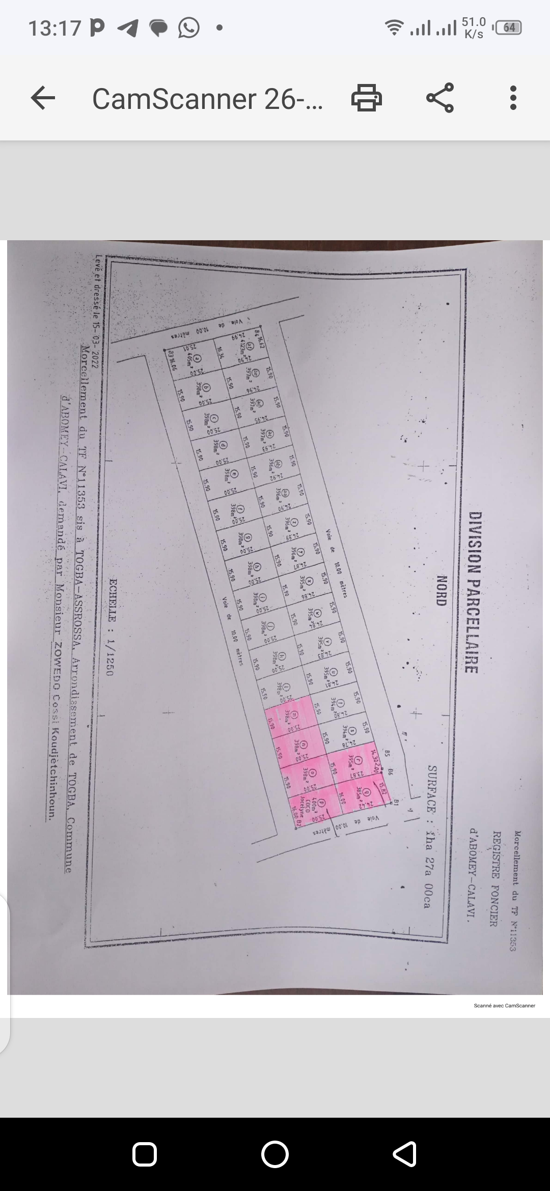 Vente d'un Terrain : Abomey-Calavi (TOGBA )