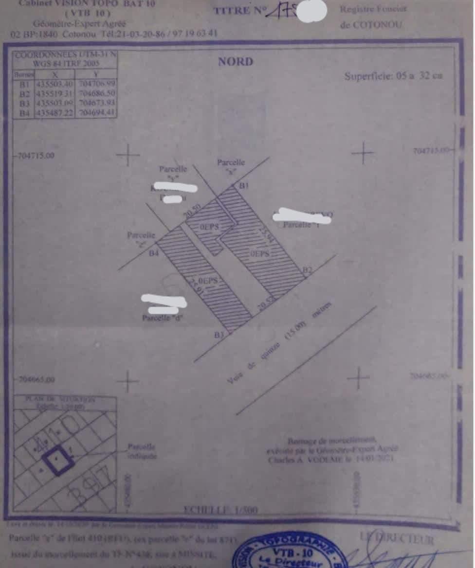 Vente d'un Terrain à 60.000.000 FCFA  : Littoral-Cotonou (Sikèkodji )