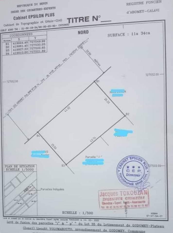 Vente d'un Terrain : Atlantique-Abomey-Calavi (Godomey )