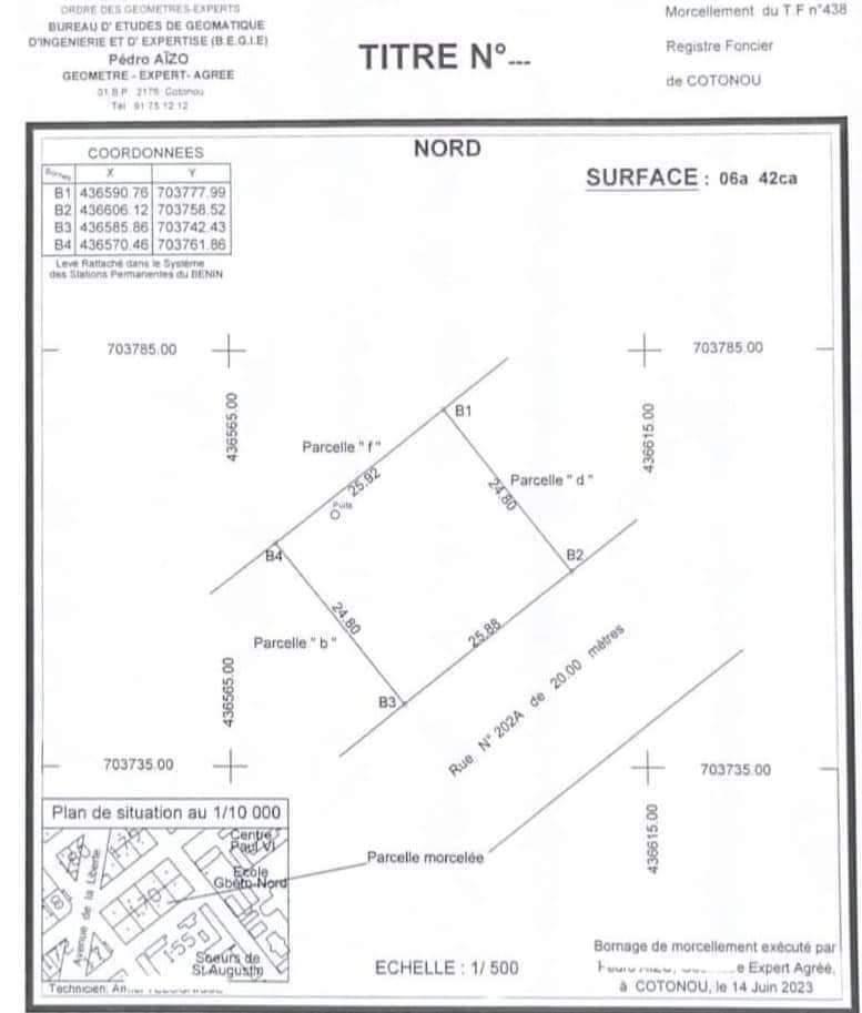 Vente d'un Terrain à 180.000.000 FCFA  : Littoral-Cotonou (St Michel )