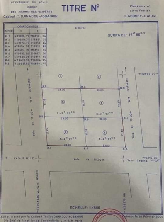 Vente d'un Terrain à 80.000.000 FCFA  : Atlantique-Abomey-Calavi (Zétacomey )