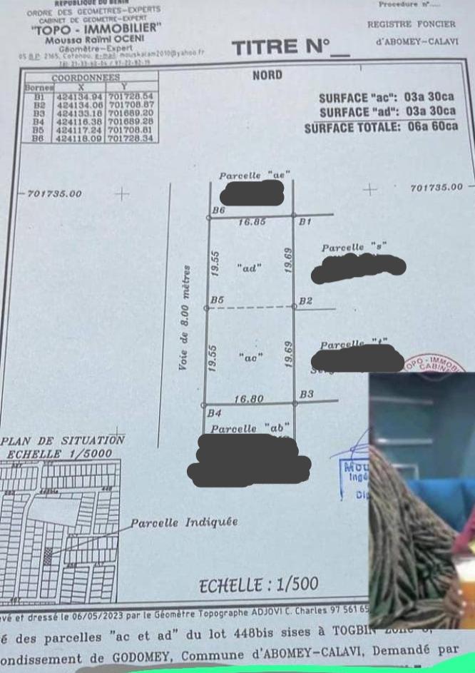 Vente d'un Terrain : Abomey-Calavi (Togbin)