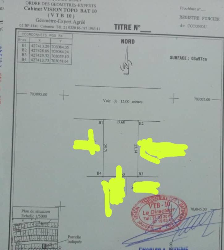 Vente d'un Terrain à 24.000.000 FCFA  : Littoral-Cotonou (Akogbato)