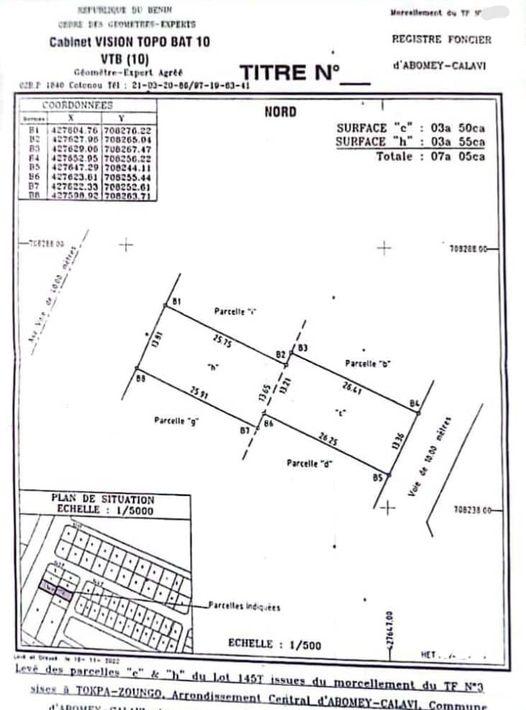 Vente d'un Terrain : Abomey-Calavi (Tokpa zoungo)