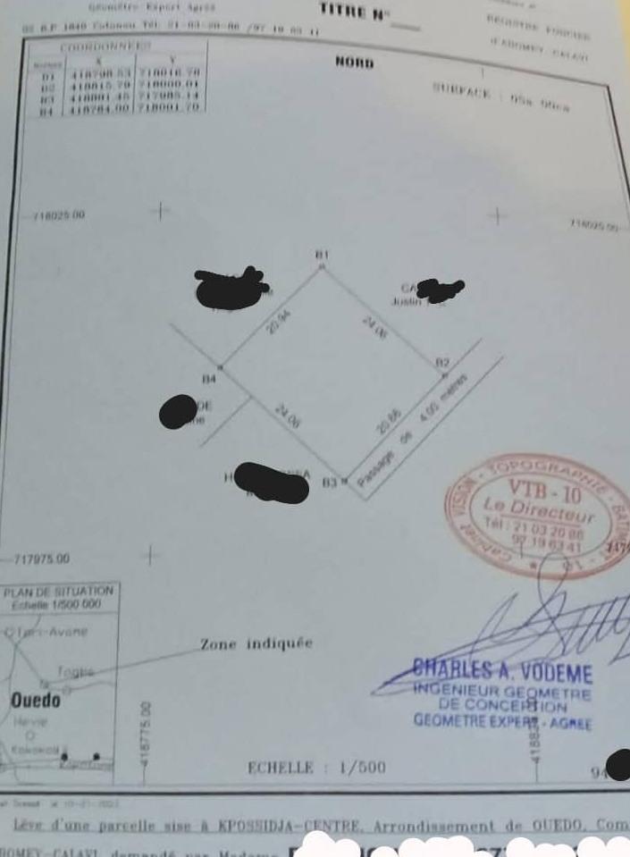 Vente d'un Terrain à 1.650.000 FCFA  : Atlantique-Abomey-Calavi (ouedo kpossidja)