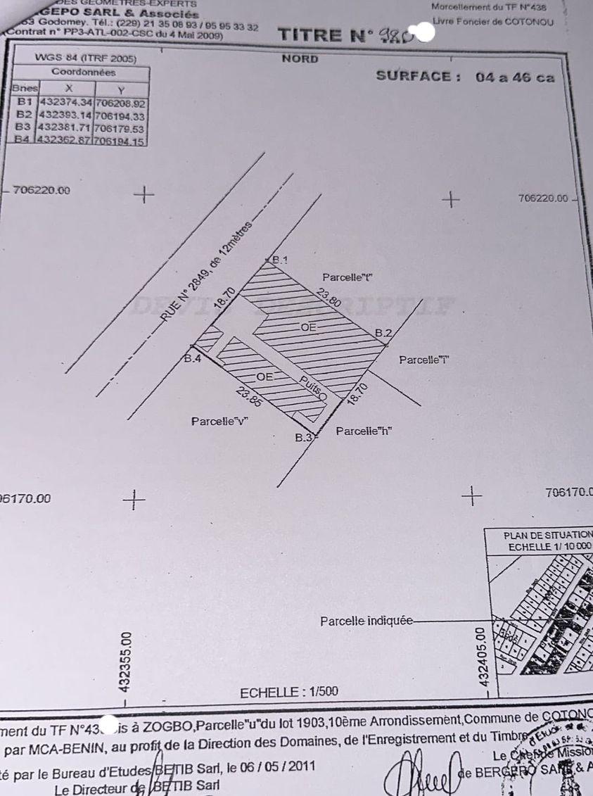 Vente d'un Terrain : Cotonou (zogbo)