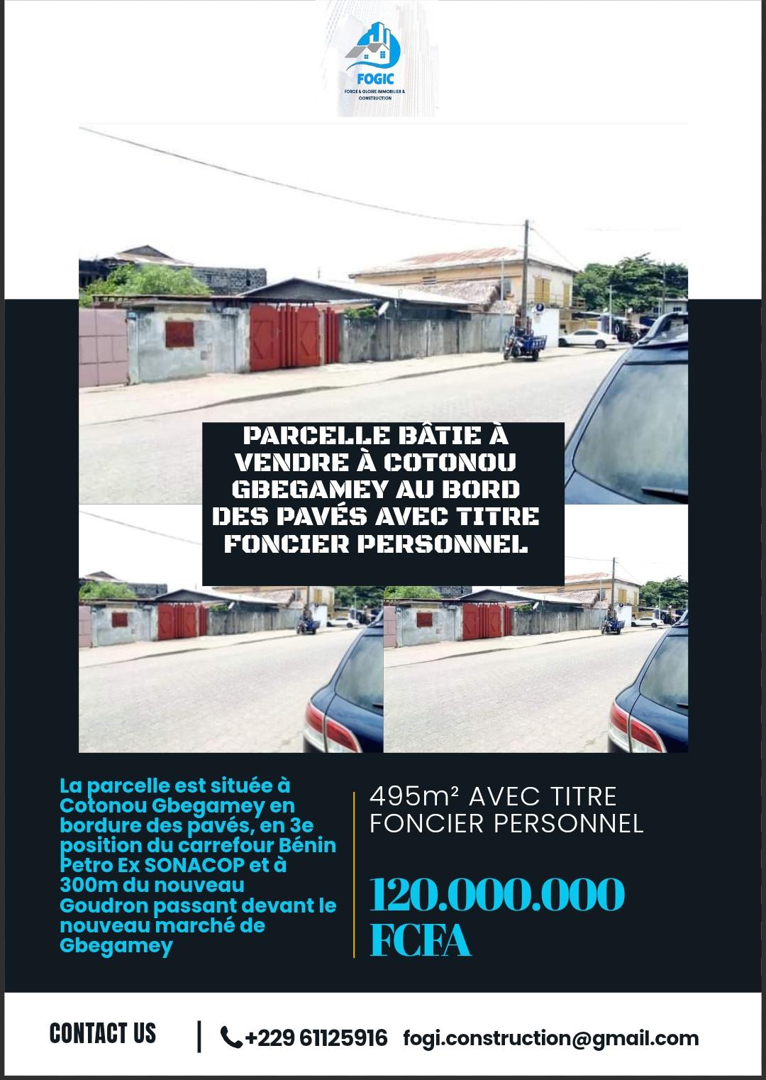 Vente d'un Terrain : Cotonou (Gbegamey )