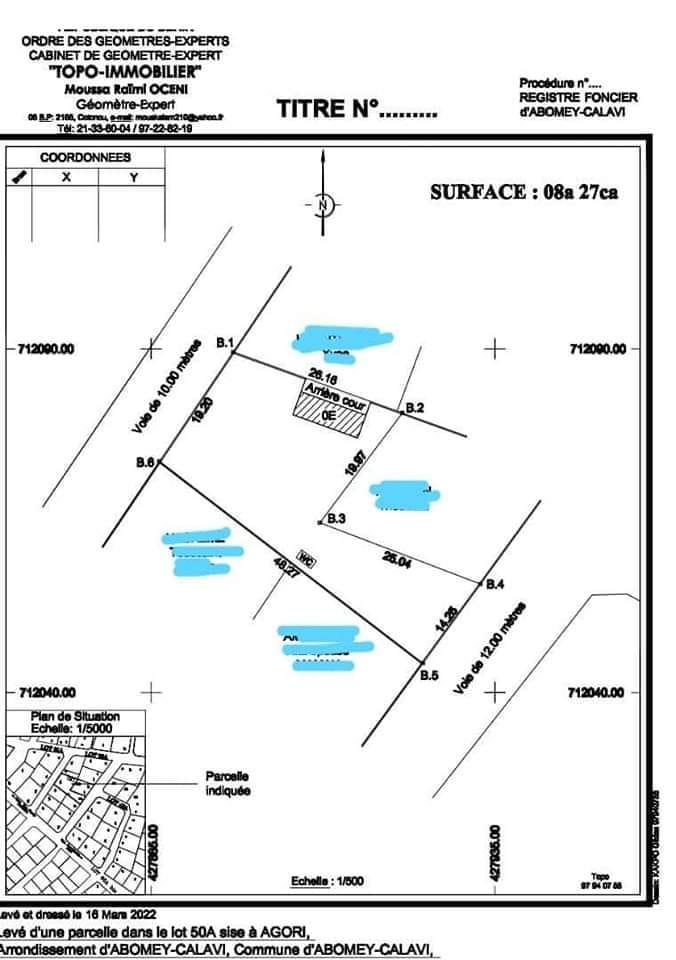 Vente d'un Terrain à 60.000.000 FCFA  : Atlantique-Abomey-Calavi (Agori )