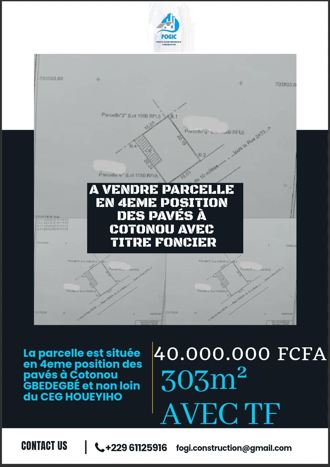 Vente d'un Terrain à 40.000.000 FCFA  : Littoral-Cotonou (GBEDEGBÉ )