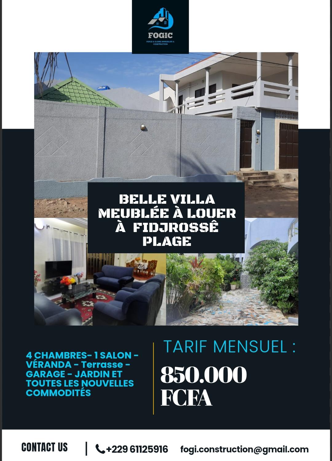 Location meublée d'une Maison / Villa : Cotonou (Fidjrossê )