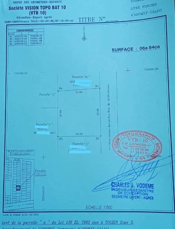 Vente d'un Terrain à 160.000.000 FCFA  : Atlantique-Abomey-Calavi (Togbin)