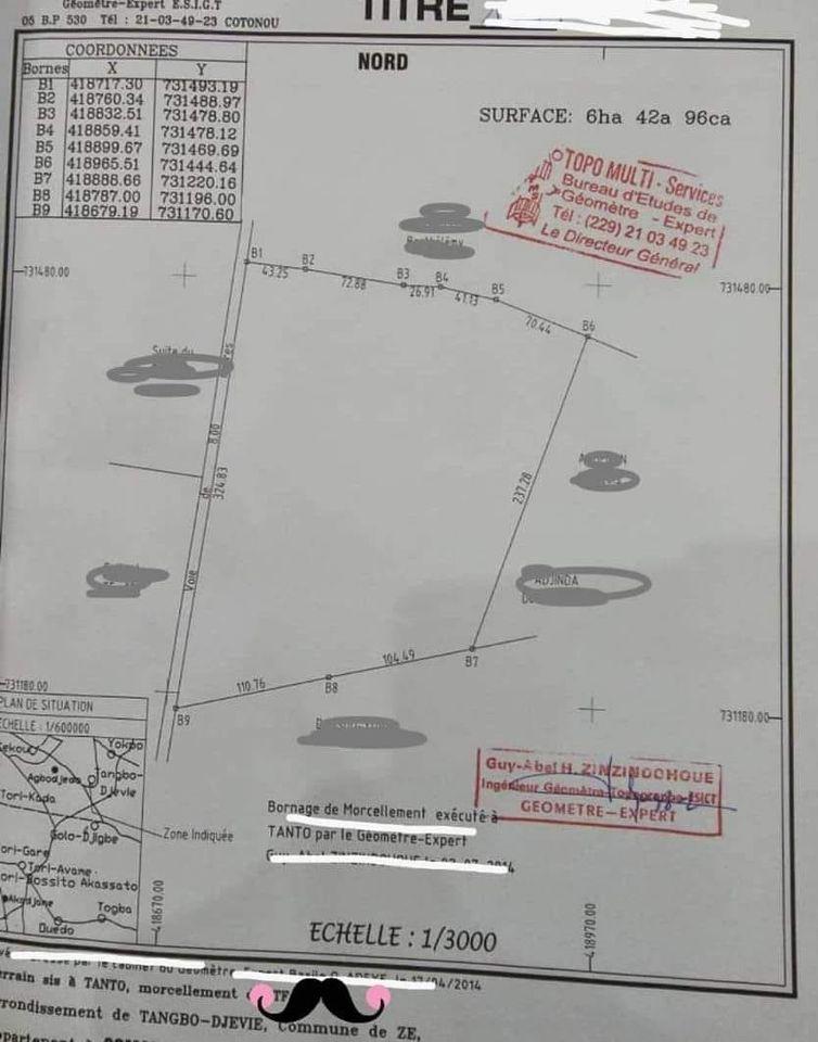 Vente d'un Terrain à 185.000.000 FCFA  : Atlantique-Zè (Tanto)