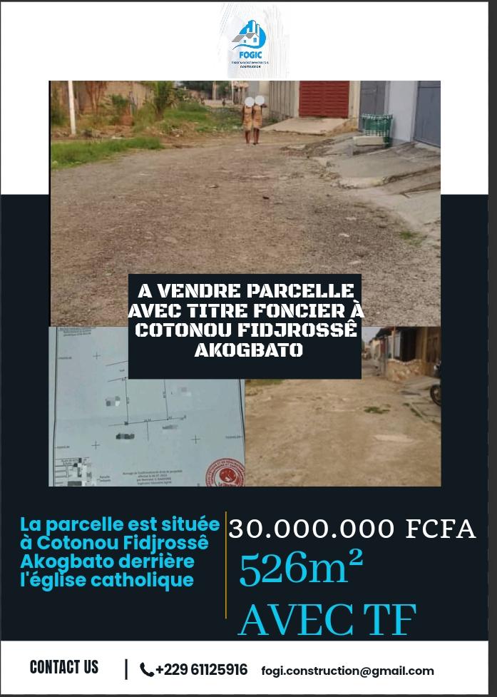 Vente d'un Terrain à 30.000.000 FCFA  : Littoral-Cotonou (Fidjrossê )