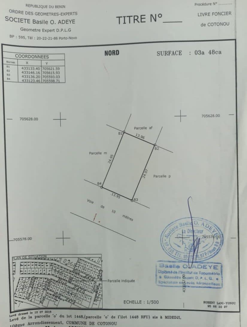 Vente d'un Terrain : Cotonou (Midédji)