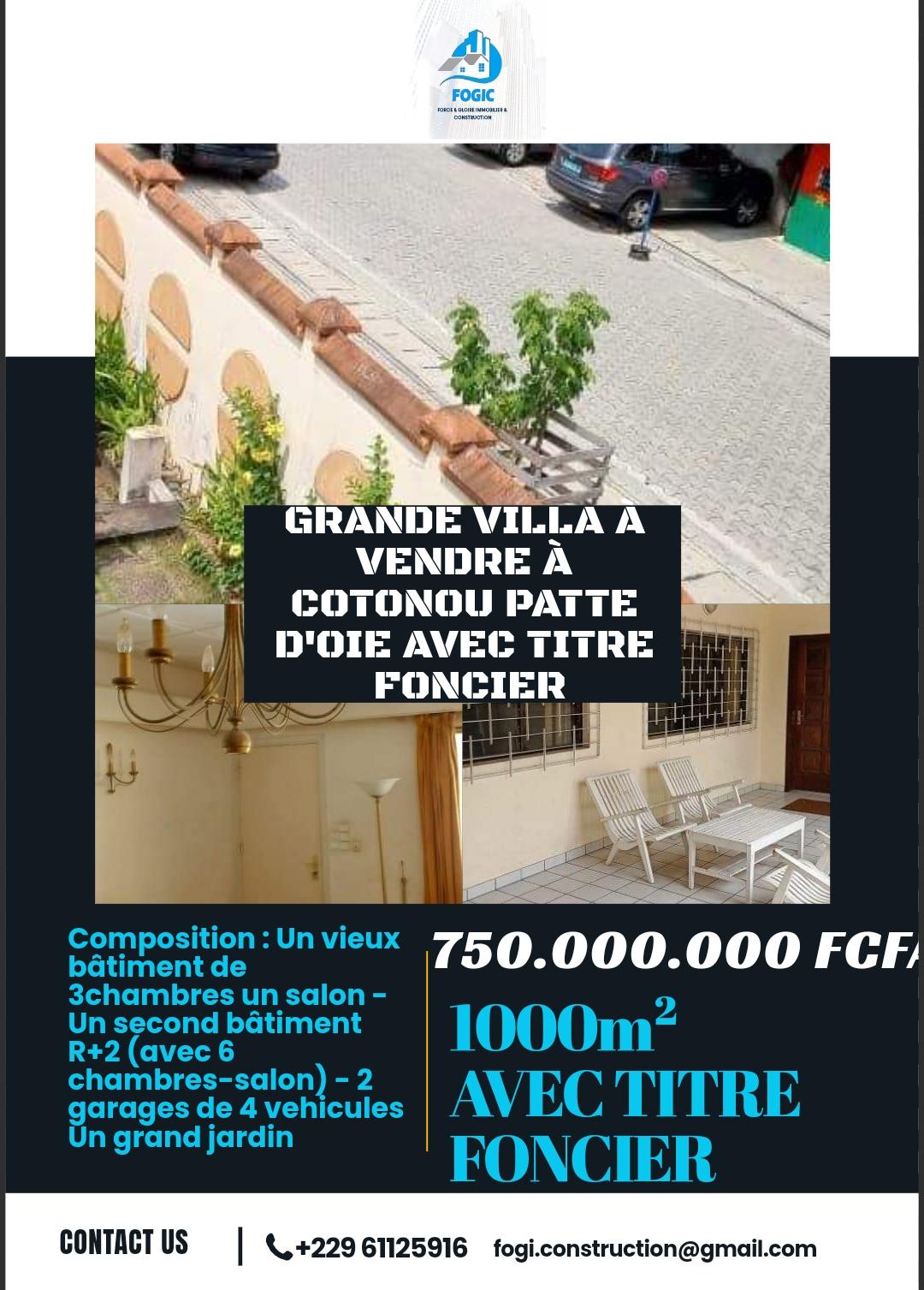 Vente d'une Maison / Villa : Cotonou (Patte d'oie )