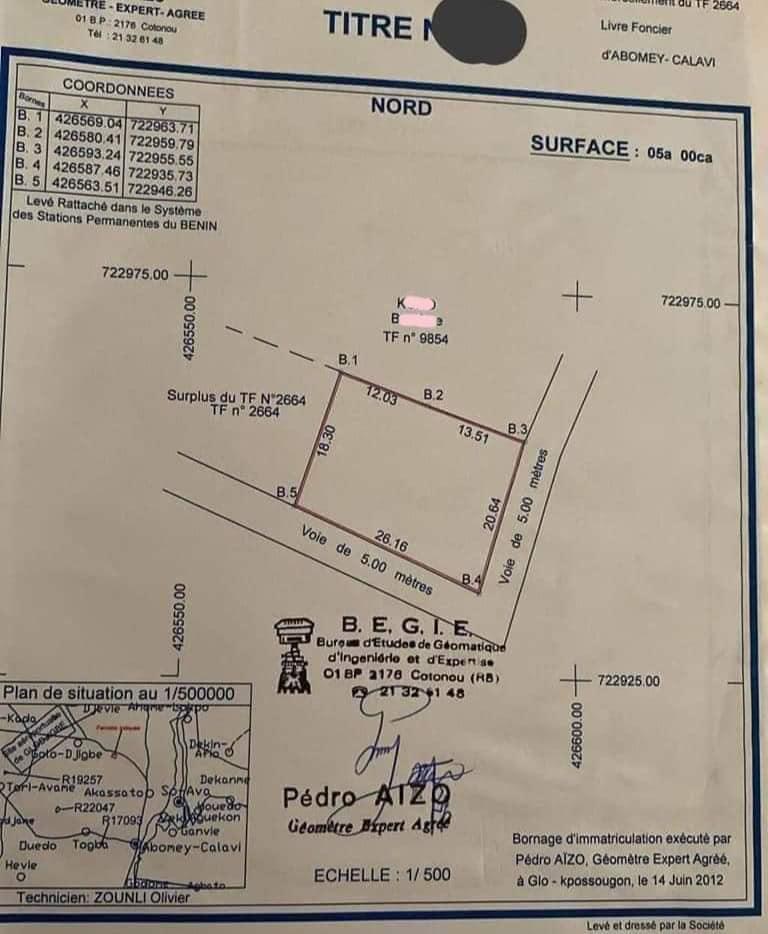 Vente d'un Terrain à 10.000.000 FCFA  : Atlantique-Abomey-Calavi (Glo Kpossougon)