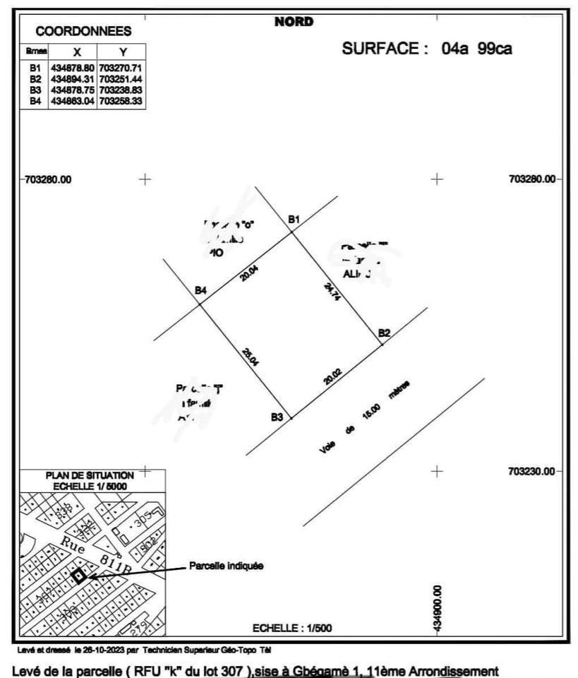 Vente d'un Terrain à 120.000.000 FCFA  : Littoral-Cotonou (Gbégamey)