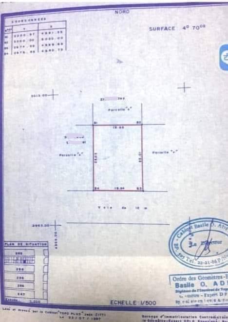 Vente d'un Terrain : Atlantique-Abomey-Calavi ( Zoca)