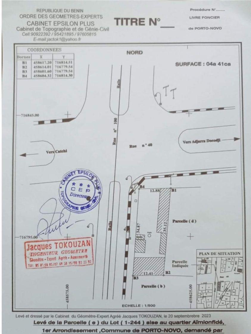 Vente d'un Terrain : Porto-Novo (Catchi)