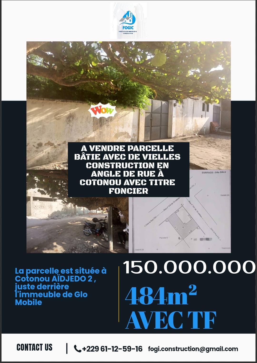 Vente d'un Terrain à 150.000.000 FCFA  : Littoral-Cotonou (AÏDJEDO )