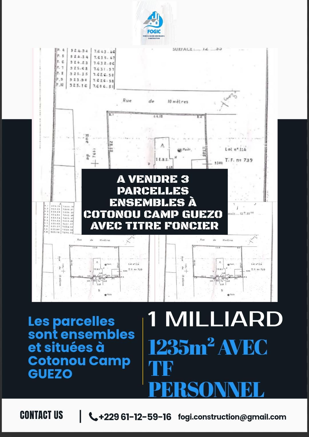 Vente d'un Terrain à 1.000.000.000 FCFA  : Littoral-Cotonou (Camp GUEZO )