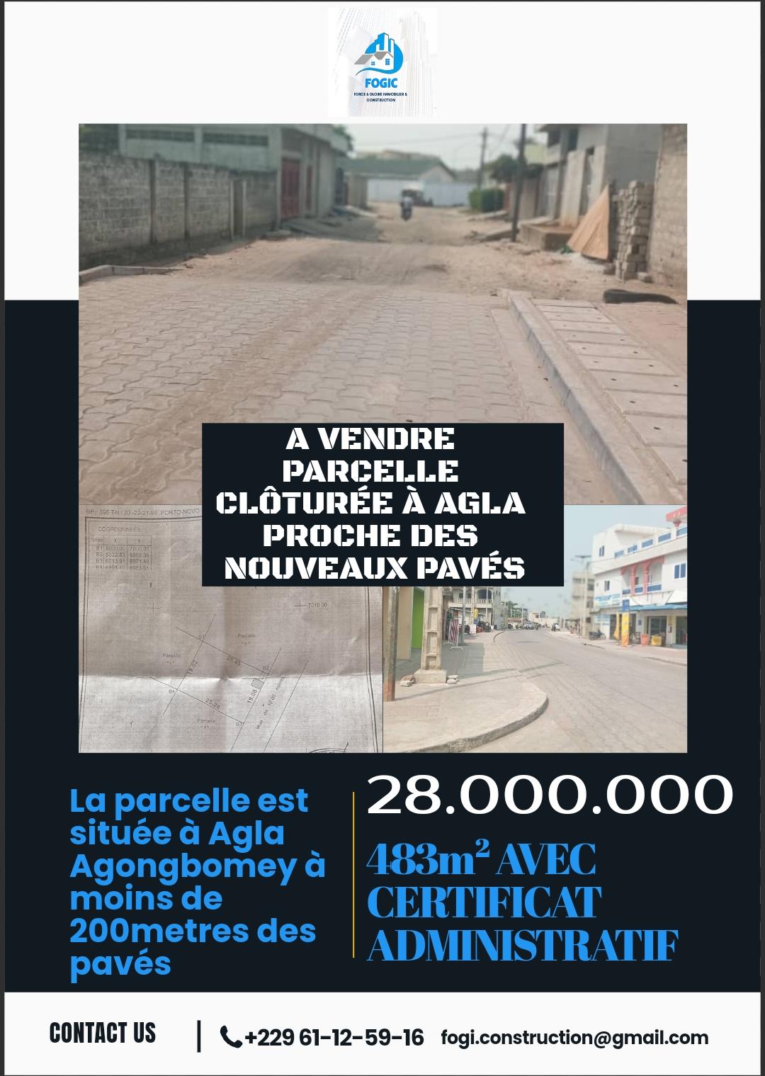 Vente d'un Terrain à 28.000.000 FCFA  : Littoral-Cotonou (Agla )