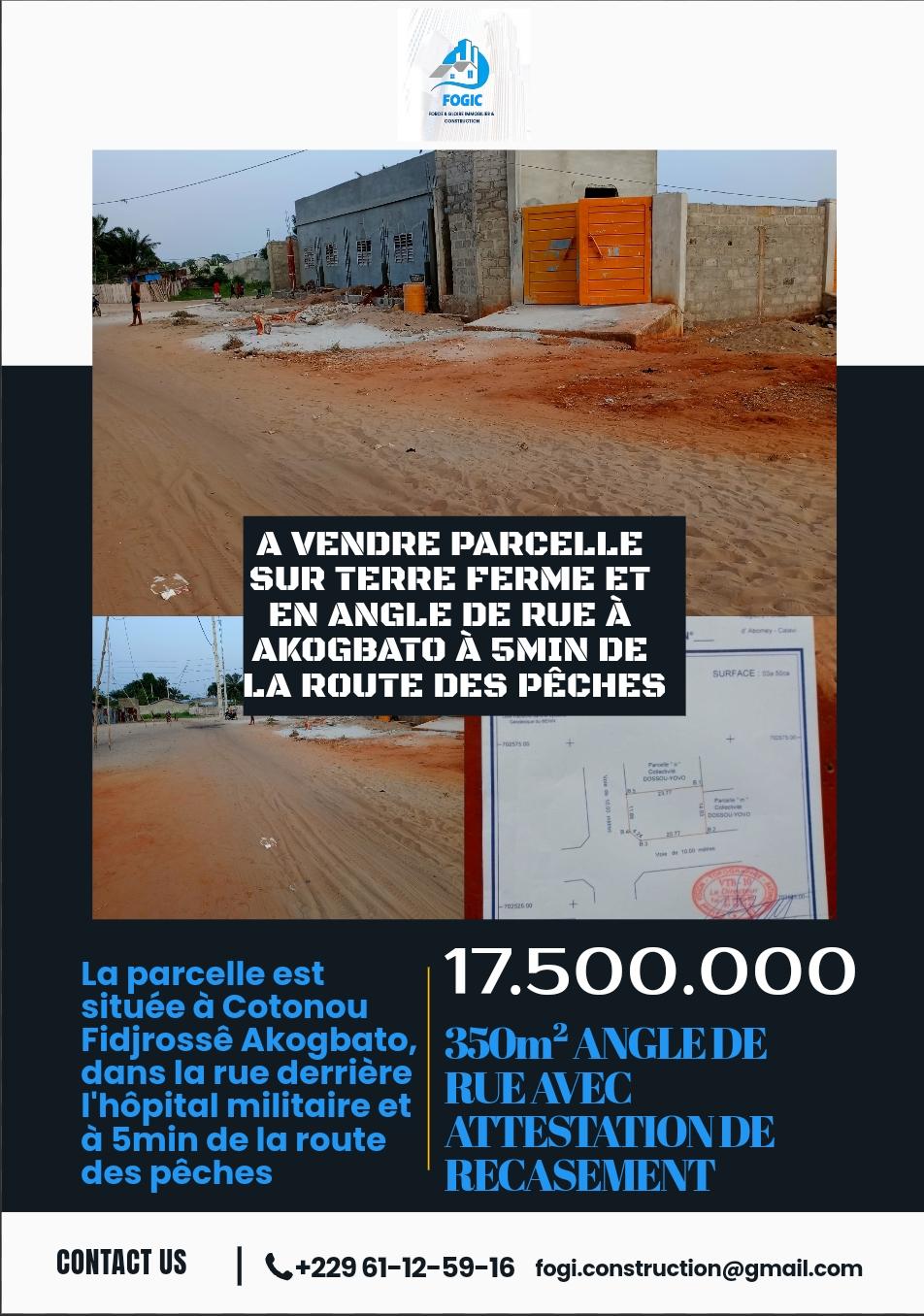 Vente d'un Terrain à 17.500.000 FCFA  : Littoral-Cotonou (Akogbato )