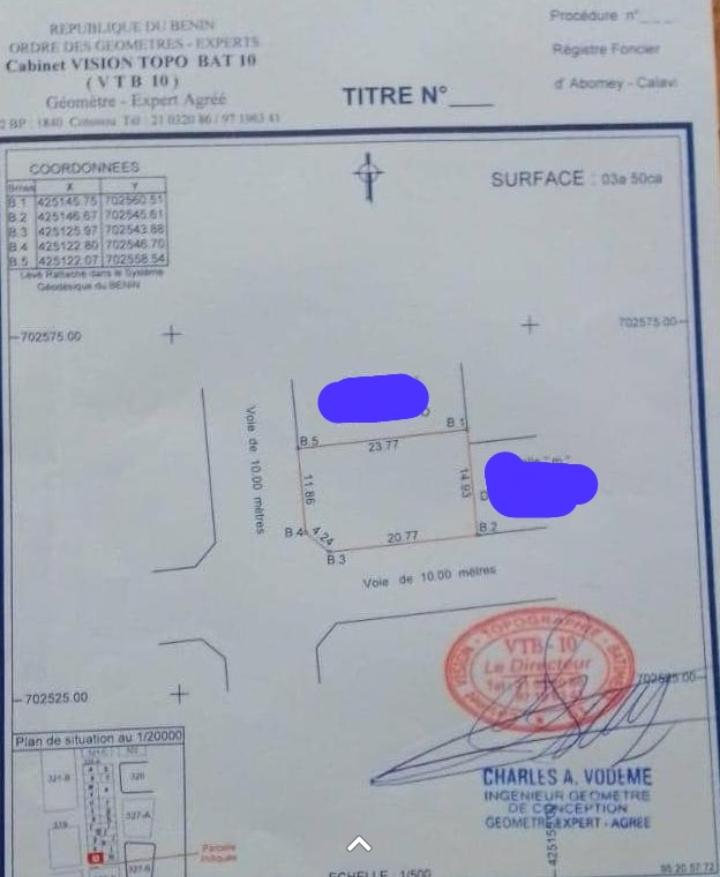 Vente d'un Terrain à 17.500.000 FCFA  : Littoral-Cotonou (Akogbato )