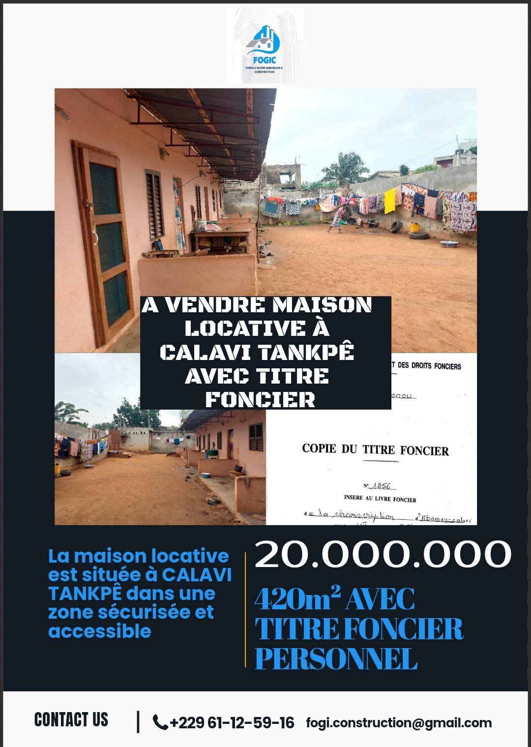 Vente d'une Maison / Villa : Abomey-Calavi (TANKPÊ )