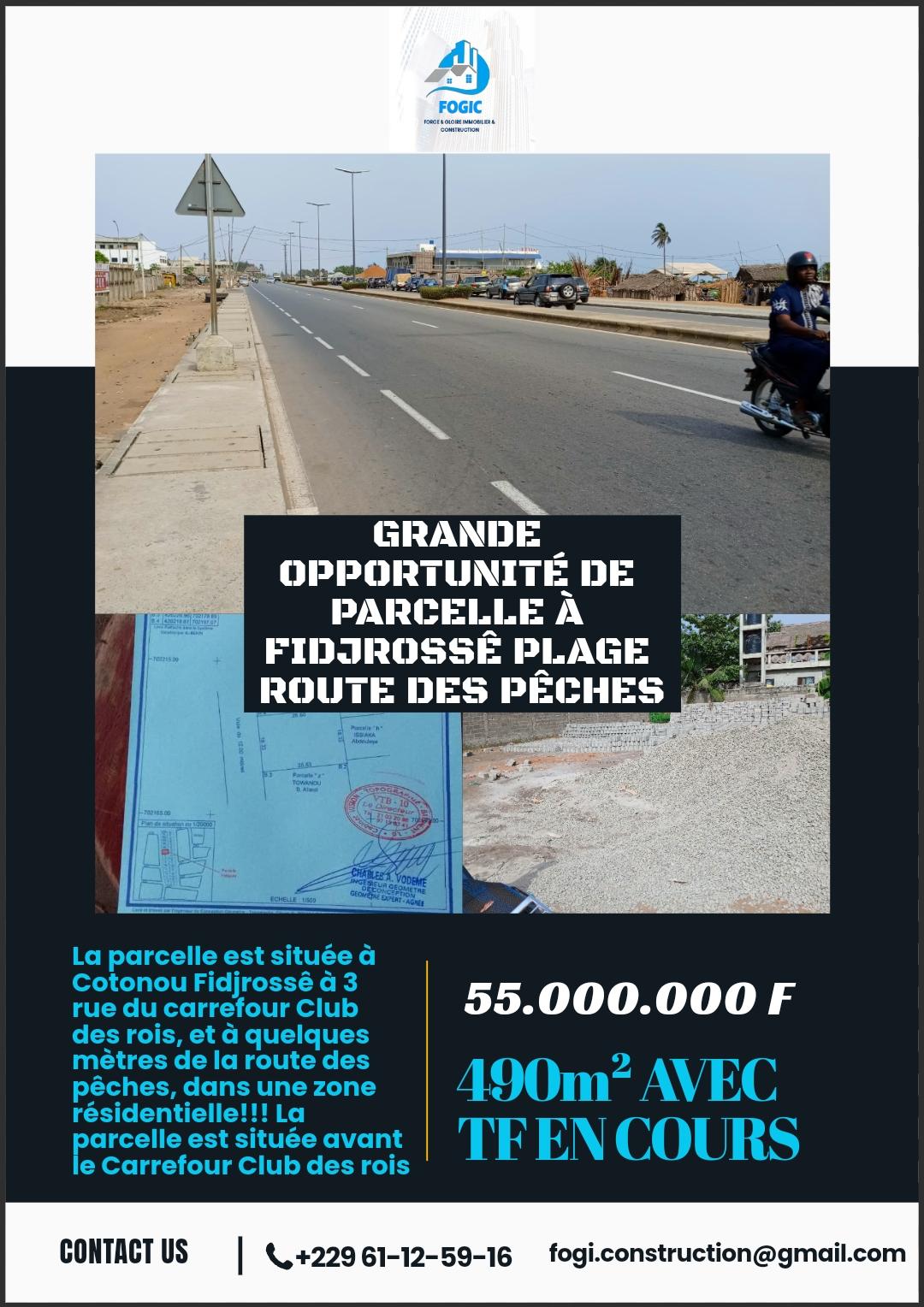 Vente d'un Terrain à 55.000.000 FCFA  : Littoral-Cotonou (Fidjrossê )