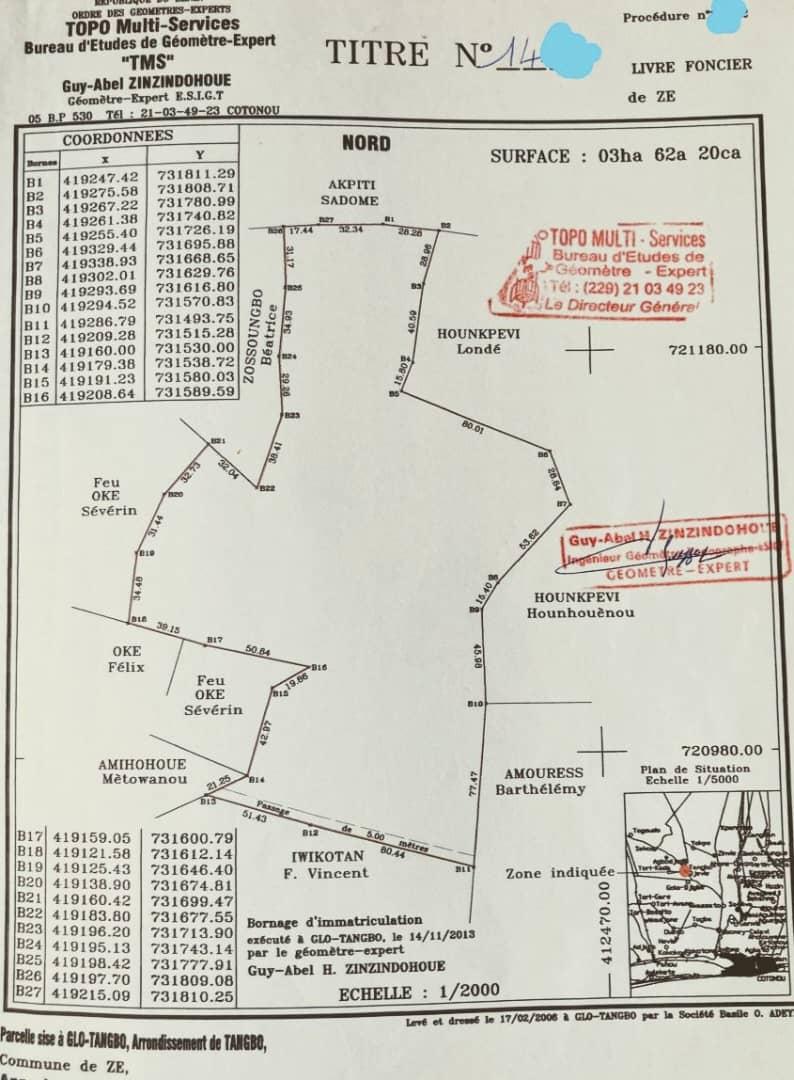 Vente d'un Terrain : Abomey-Calavi (Glo Tangbo)