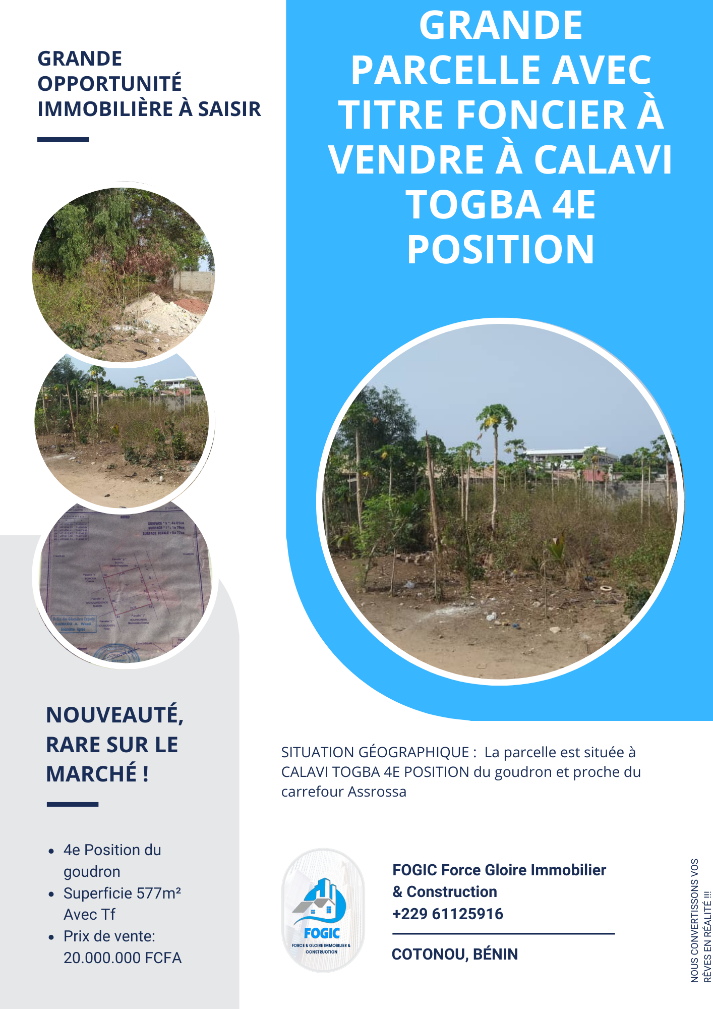 Vente d'un Terrain à 20.000.000 FCFA  : Atlantique-Abomey-Calavi (Togba )