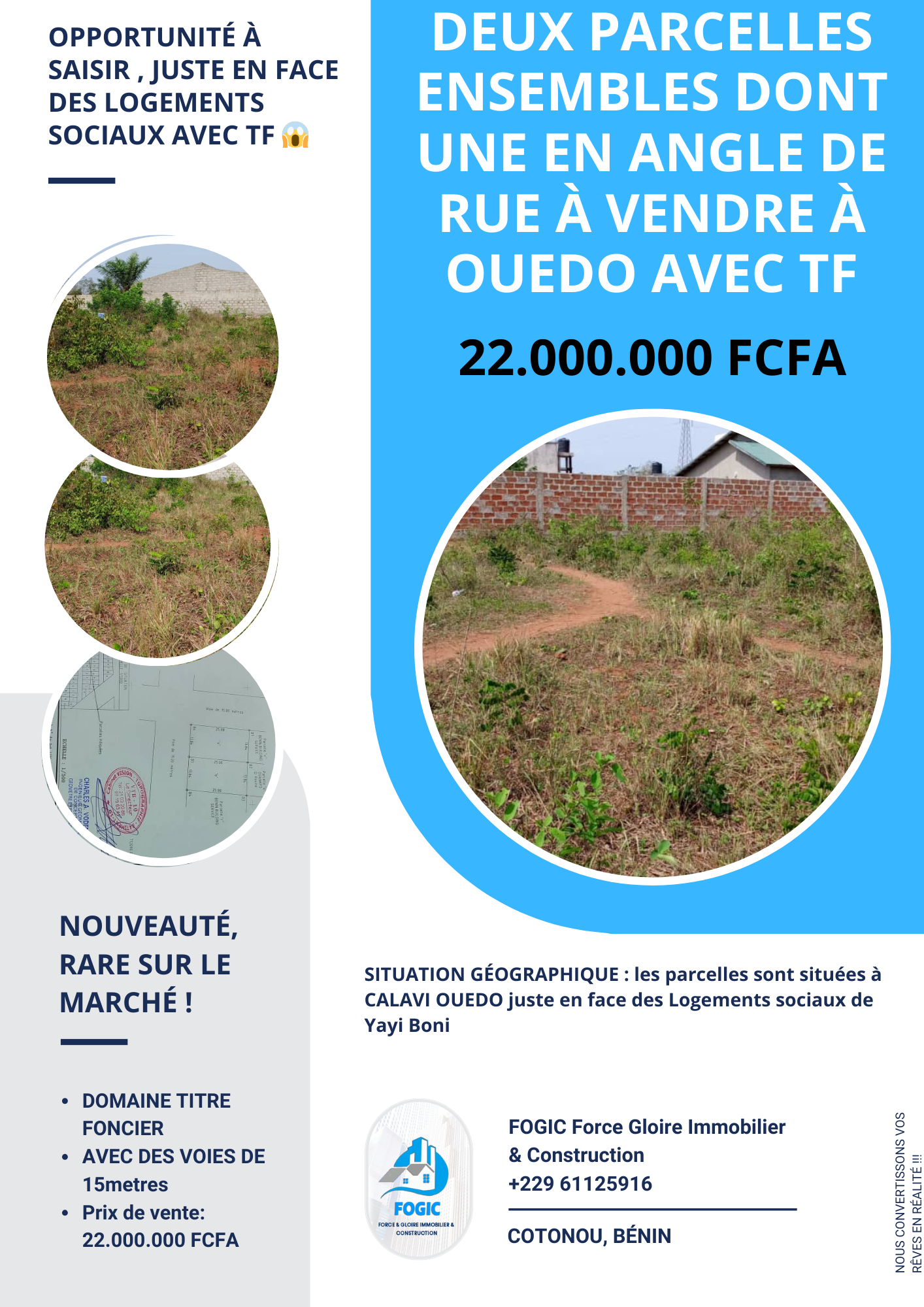 Vente d'un Terrain : Abomey-Calavi (OUEDO)