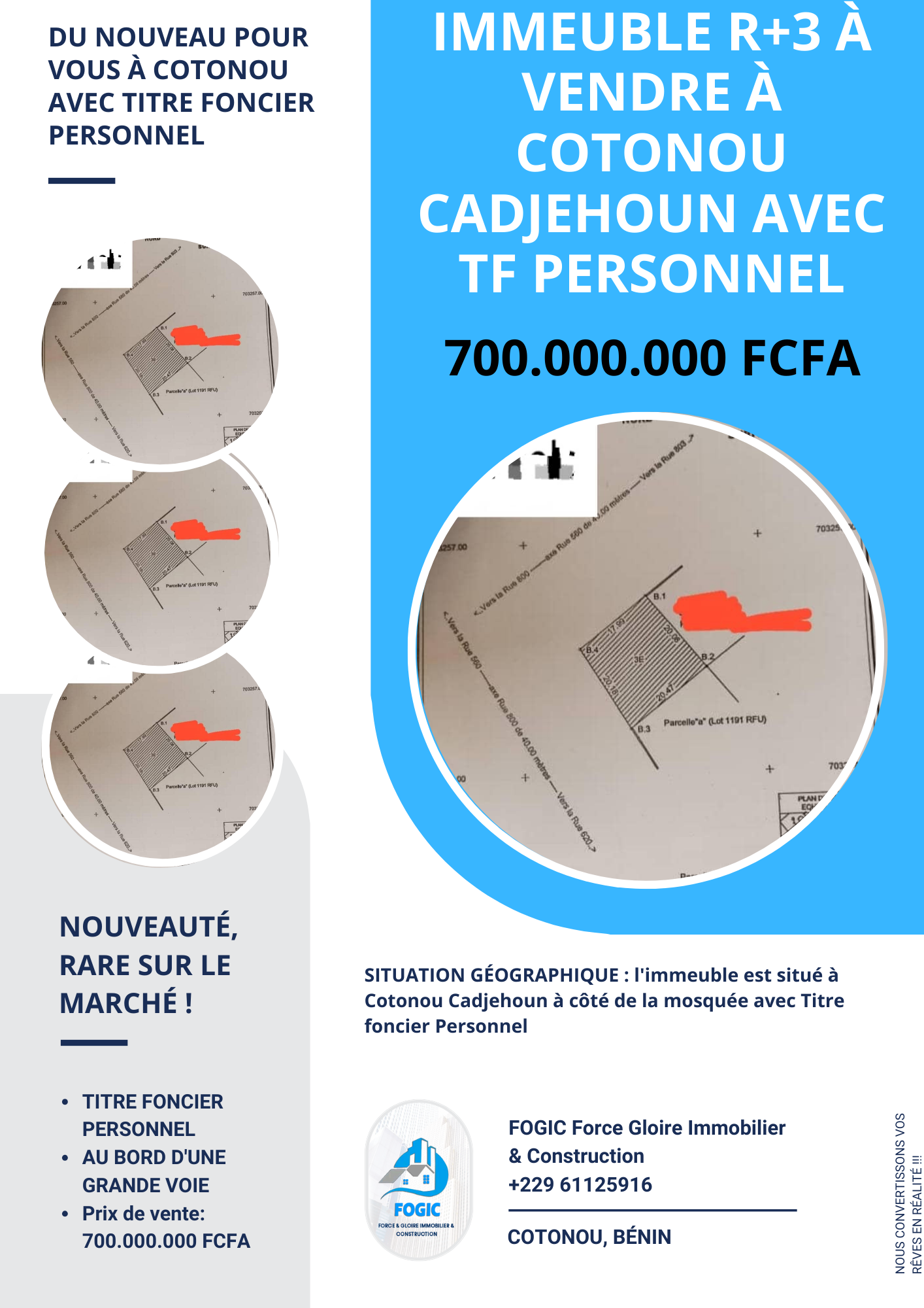 Vente d'un Immeuble à 700.000.000 FCFA  : Littoral-Cotonou (Cadjehoun )