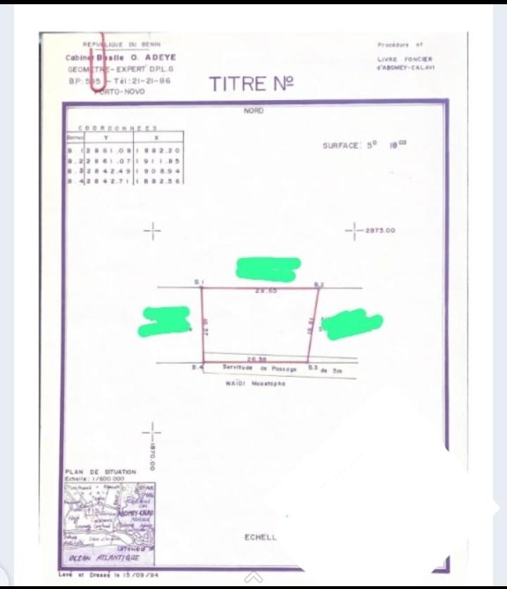 Vente d'un Terrain à 22.000.000 FCFA  : Atlantique-Abomey-Calavi (Tankpe)