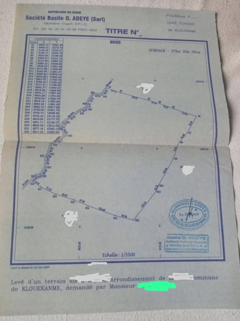 Vente d'un Terrain à 27.000.000 FCFA  : Couffo-Klouékanmè (Hlouékanmey )