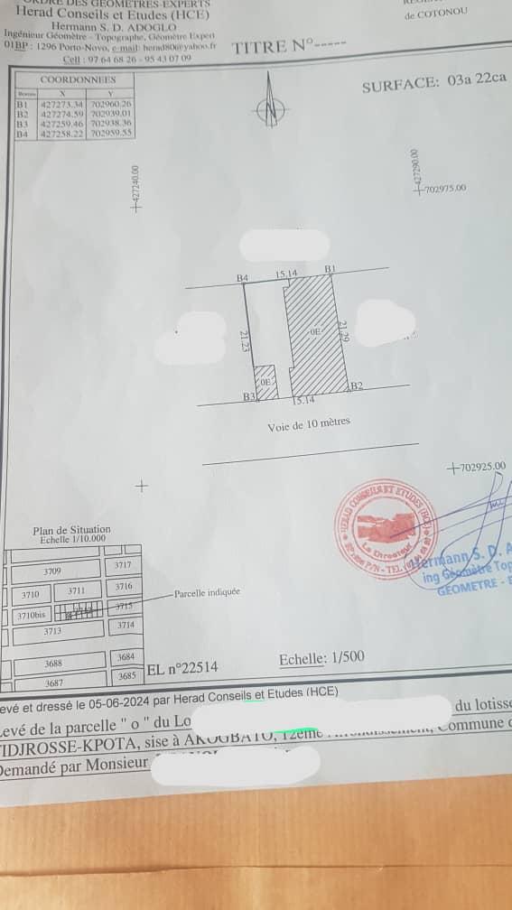 Vente d'un Terrain à 27.000.000 FCFA  : Littoral-Cotonou (Akogbato)