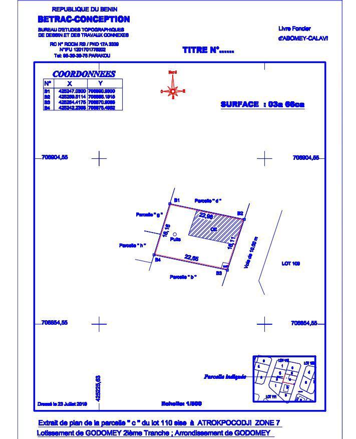 Vente d'un Terrain : Atlantique-Abomey-Calavi (ATROPOCODJI )